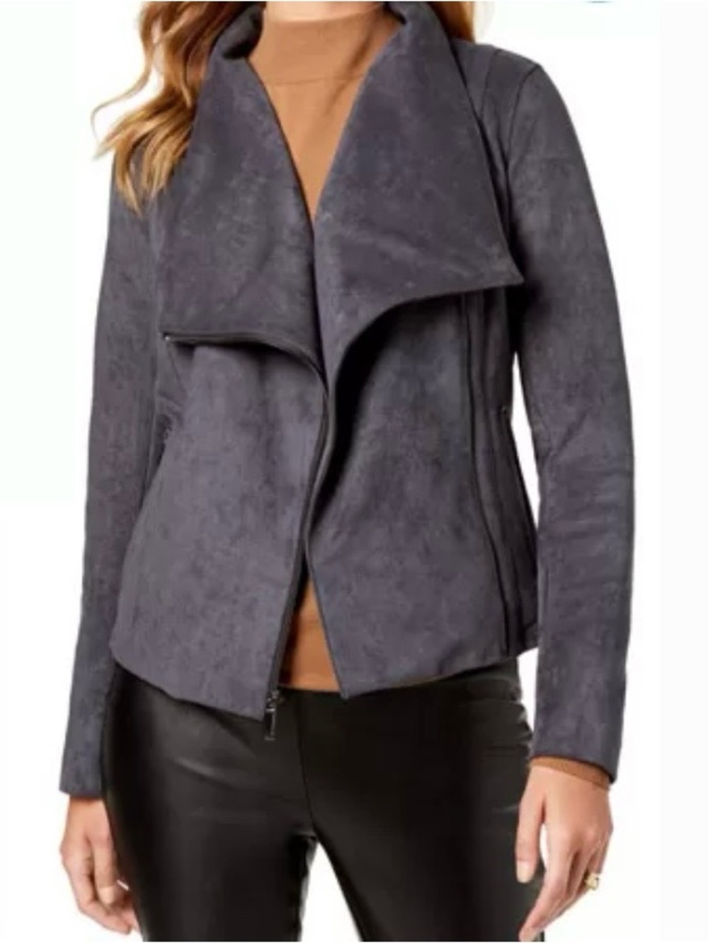 🤍 EUC Ruffle-Hem Faux-Suede Moto Jacket